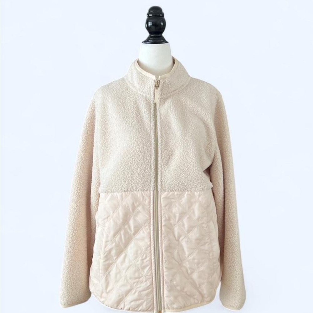 Tommy Bahama Cream Sherpa Quilted Zip-Up Cardigan Jacket Large